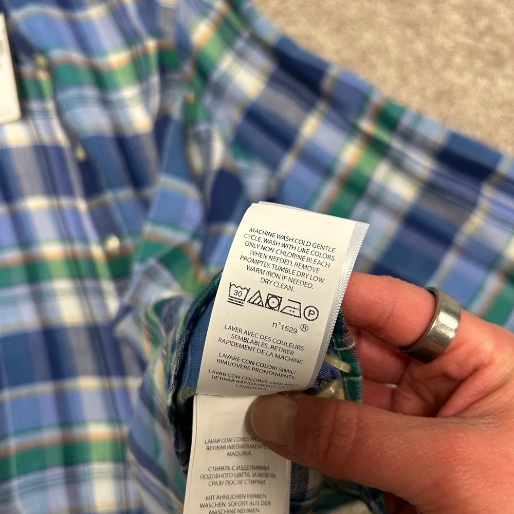 NWT Polo Ralph Lauren Button Down Plaid Linen Shirt Men‎ Size 2XB Blue Green